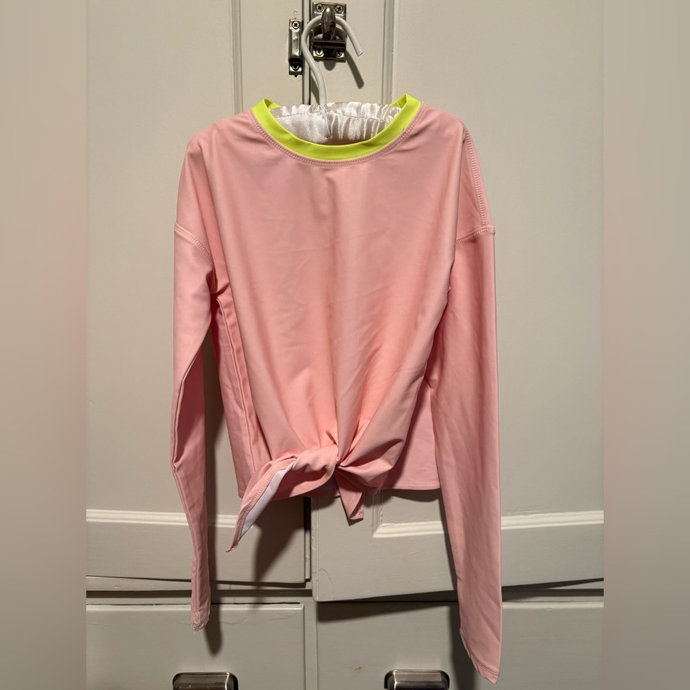 Girls Pink Long Sleeve Swim Rash Guard with Neon Accents